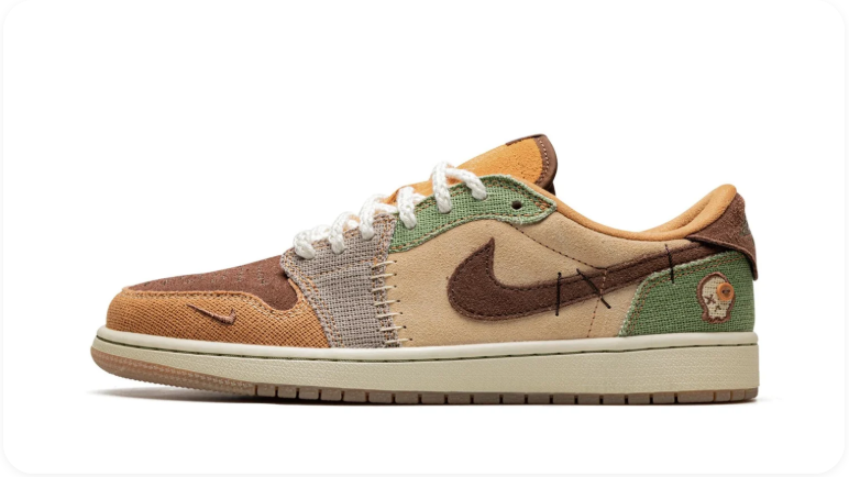 Air Jordan 1 Patchwork Low-Top Sneakers – Tan, Brown & Olive