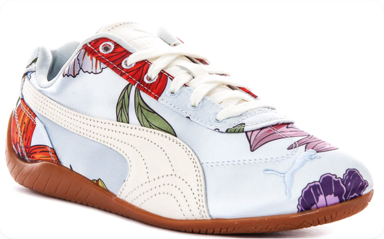 PUMA Floral-Print Low-Top Sneakers – White & Multicolor with Gum Sole