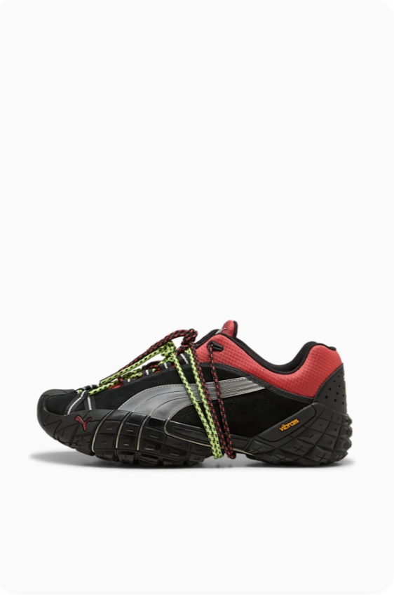 PUMA Trail-Inspired Sneakers – Black & Red with Contrast Cord Laces
