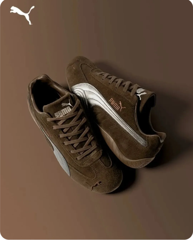 PUMA Retro Low-Profile Sneakers – Dark Brown & Metallic Silver