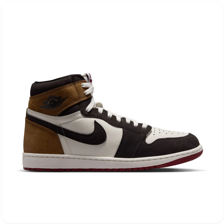 Air Jordan 1 High-Top Sneakers – Brown, Black & White with Red Outsole