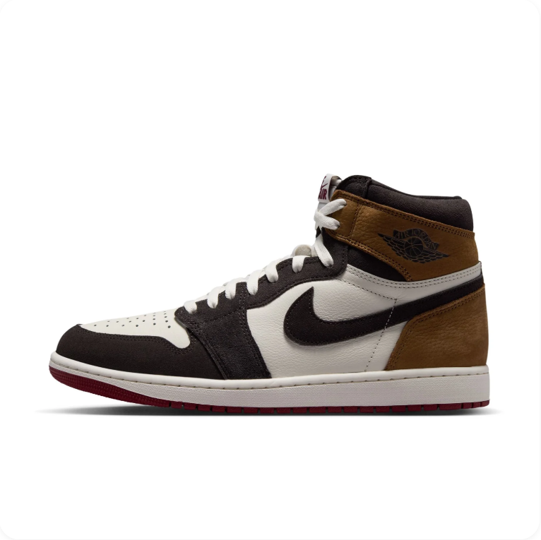 Air Jordan 1 High-Top Sneakers – Brown, Black & White with Red Outsole
