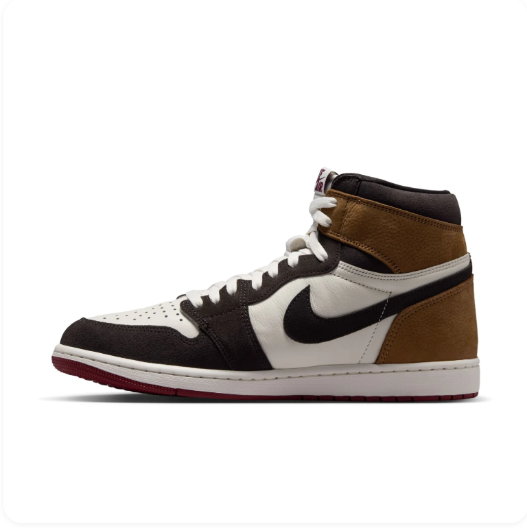 Air Jordan 1 High-Top Sneakers – Brown, Black & White with Red Outsole