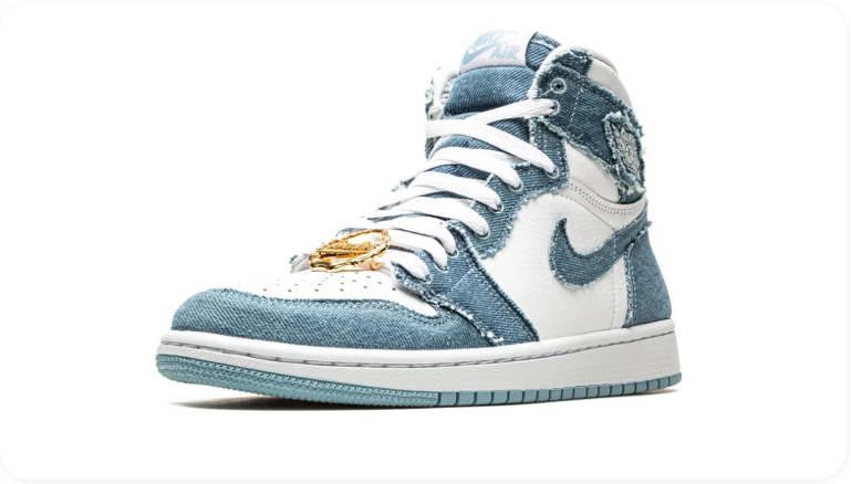 Air Jordan 1 Denim-Look High-Top Sneakers – Blue & White