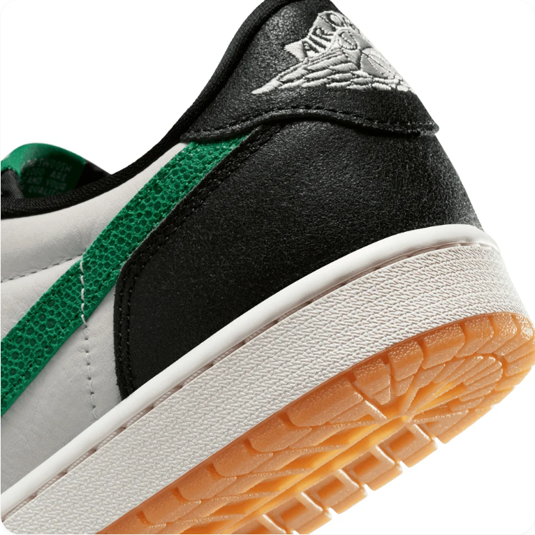 Air Jordan 1 Low-Top Sneakers – Black, Light Gray & Green with Gum Sole