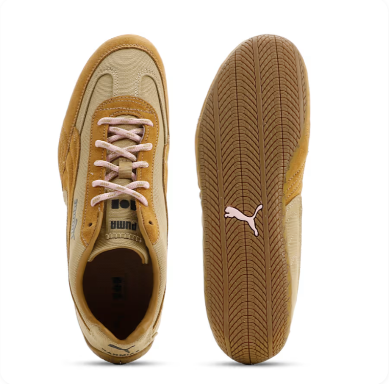 PUMA Retro Low-Profile Sneakers – Beige & Golden Tan with Pink Laces
