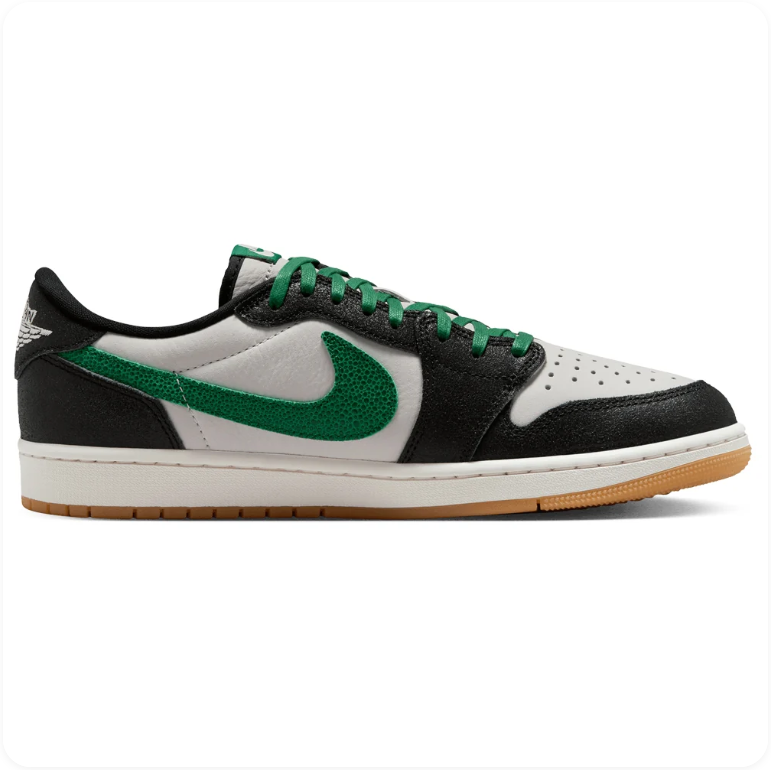 Air Jordan 1 Low-Top Sneakers – Black, Light Gray & Green with Gum Sole