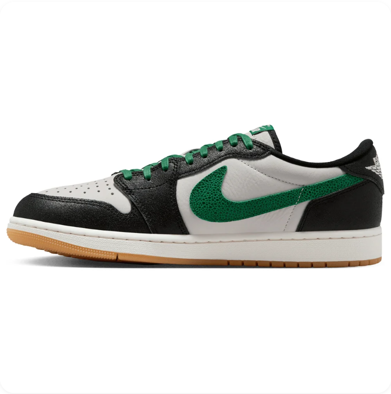 Air Jordan 1 Low-Top Sneakers – Black, Light Gray & Green with Gum Sole