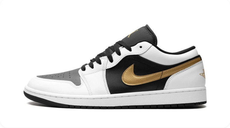Air Jordan 1 Low-Top Sneakers – White, Black & Metallic Gold