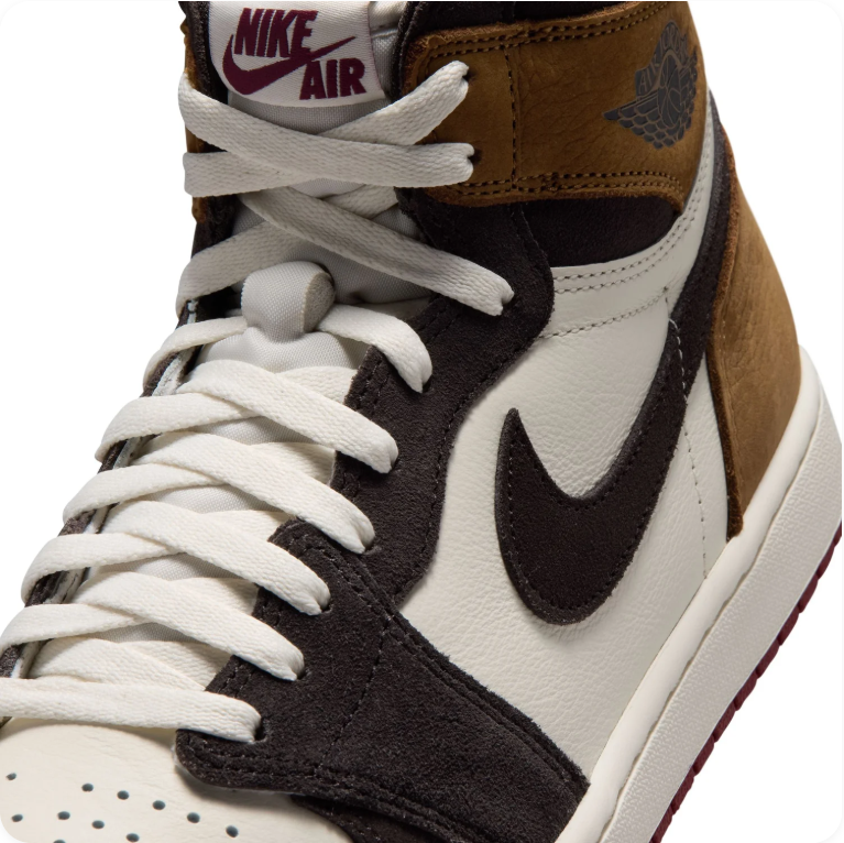 Air Jordan 1 High-Top Sneakers – Brown, Black & White with Red Outsole
