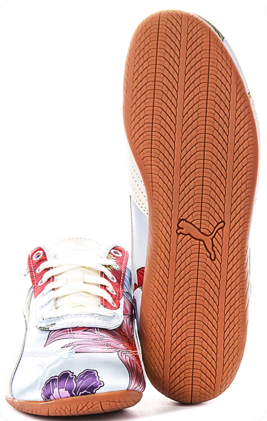 PUMA Floral-Print Low-Top Sneakers – White & Multicolor with Gum Sole