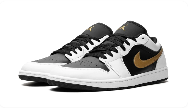 Air Jordan 1 Low-Top Sneakers – White, Black & Metallic Gold