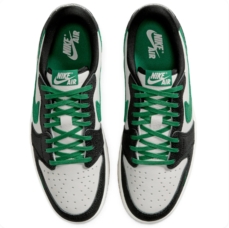 Air Jordan 1 Low-Top Sneakers – Black, Light Gray & Green with Gum Sole