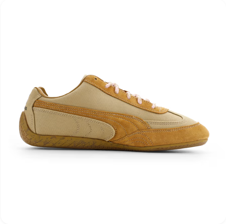 PUMA Retro Low-Profile Sneakers – Beige & Golden Tan with Pink Laces