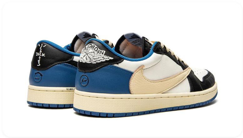 Air Jordan 1 Low-Top Sneakers – White, Black, Cream & Blue