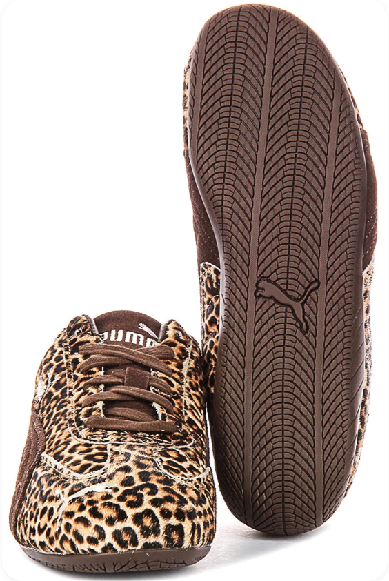 PUMA Leopard-Print Low-Profile Sneakers – Tan & Dark Brown
