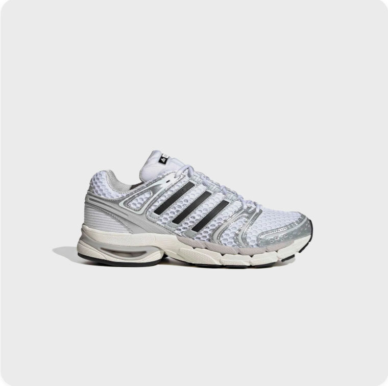 adidas Retro Running-Style Sneakers – White, Silver & Black