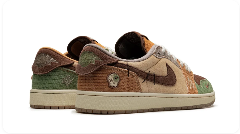 Air Jordan 1 Patchwork Low-Top Sneakers – Tan, Brown & Olive