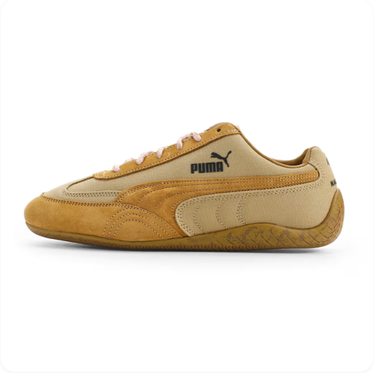 PUMA Retro Low-Profile Sneakers – Beige & Golden Tan with Pink Laces