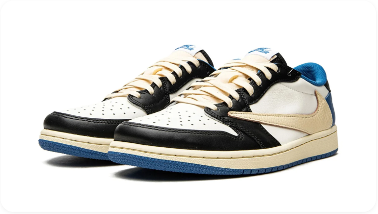 Air Jordan 1 Low-Top Sneakers – White, Black, Cream & Blue