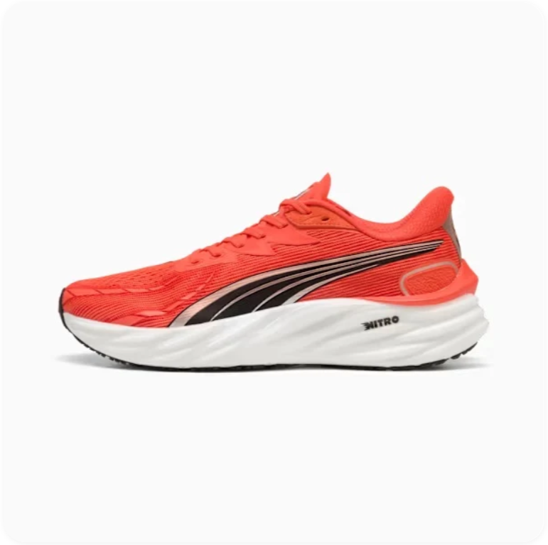 PUMA Running-Style Sneakers – Coral Red, Black & White