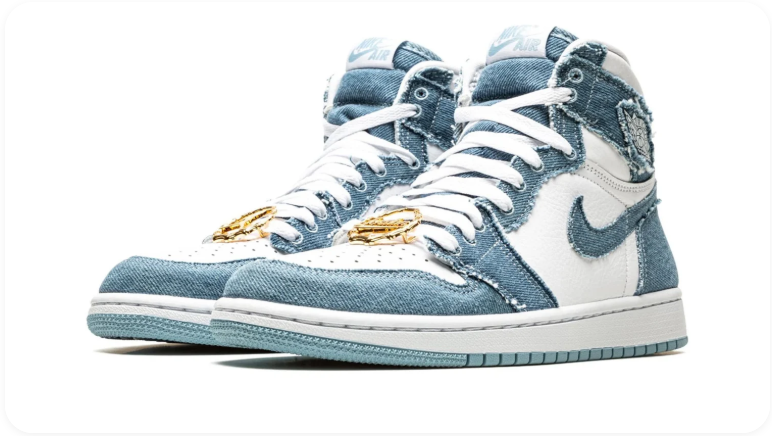 Air Jordan 1 Denim-Look High-Top Sneakers – Blue & White