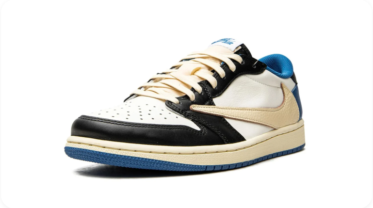 Air Jordan 1 Low-Top Sneakers – White, Black, Cream & Blue