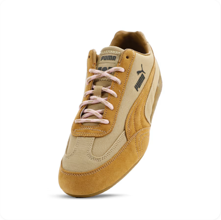 PUMA Retro Low-Profile Sneakers – Beige & Golden Tan with Pink Laces