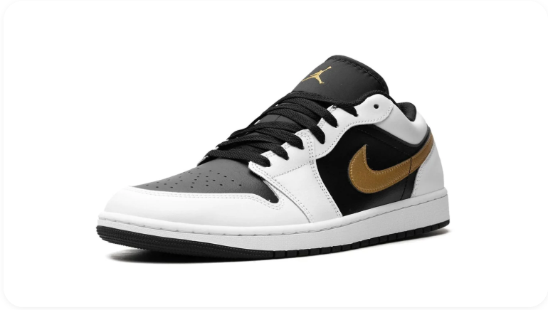 Air Jordan 1 Low-Top Sneakers – White, Black & Metallic Gold