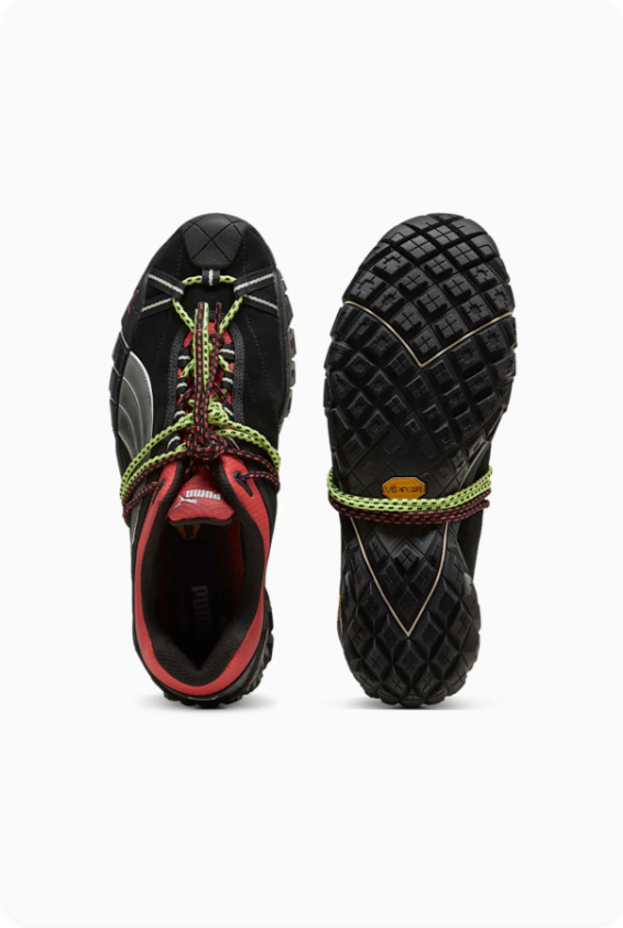 PUMA Trail-Inspired Sneakers – Black & Red with Contrast Cord Laces