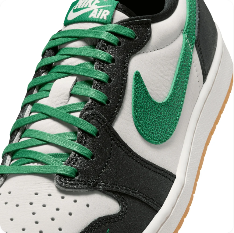 Air Jordan 1 Low-Top Sneakers – Black, Light Gray & Green with Gum Sole