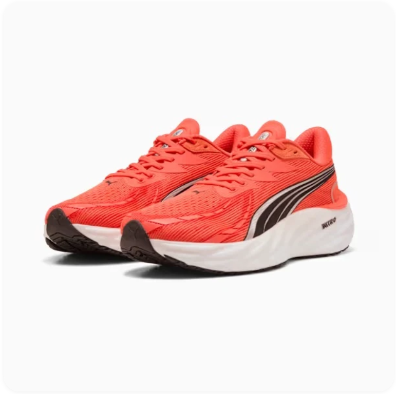 PUMA Running-Style Sneakers – Coral Red, Black & White