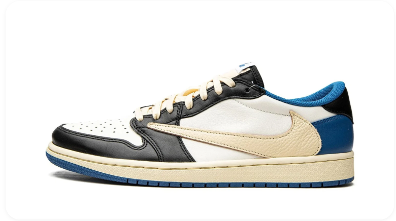 Air Jordan 1 Low-Top Sneakers – White, Black, Cream & Blue