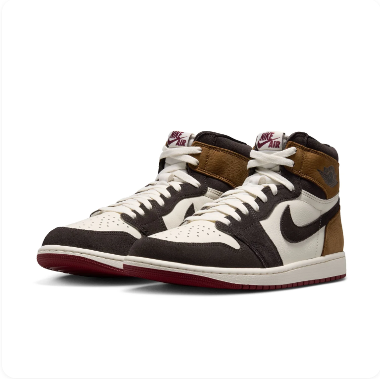 Air Jordan 1 High-Top Sneakers – Brown, Black & White with Red Outsole